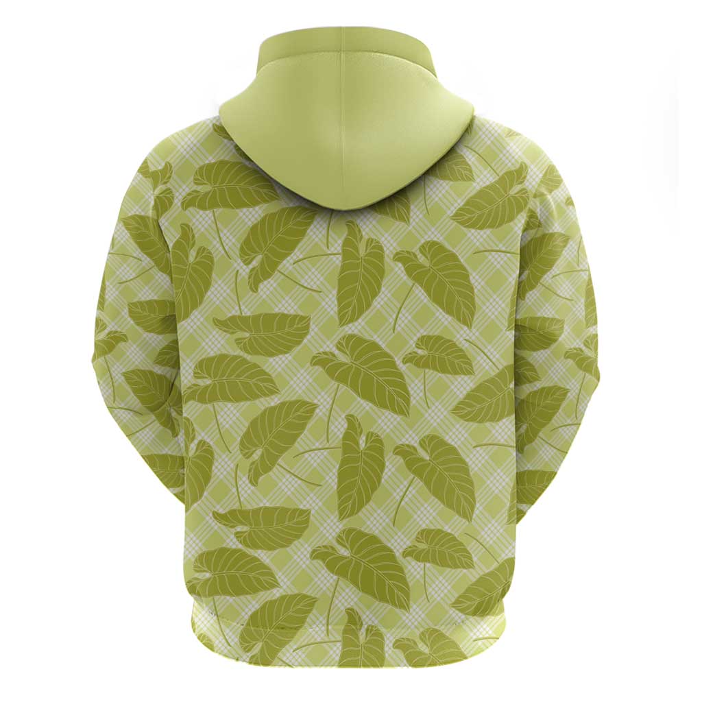 Lime Green Hawaii Kalo Palaka Motifs Zip Hoodie Hawaiian Taro Leaves Elegant Vibes - Polynesian Pride