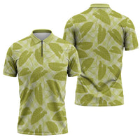 Lime Green Hawaii Kalo Palaka Motifs Zipper Polo Shirt Hawaiian Taro Leaves Elegant Vibes - Polynesian Pride