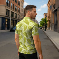 Lime Green Hawaii Kalo Palaka Motifs Zipper Polo Shirt Hawaiian Taro Leaves Elegant Vibes - Polynesian Pride