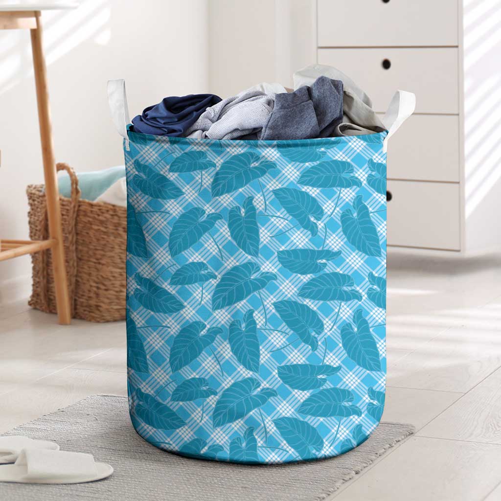 Blue Hawaii Kalo Palaka Motifs Laundry Basket Hawaiian Taro Leaves Elegant Vibes - Polynesian Pride