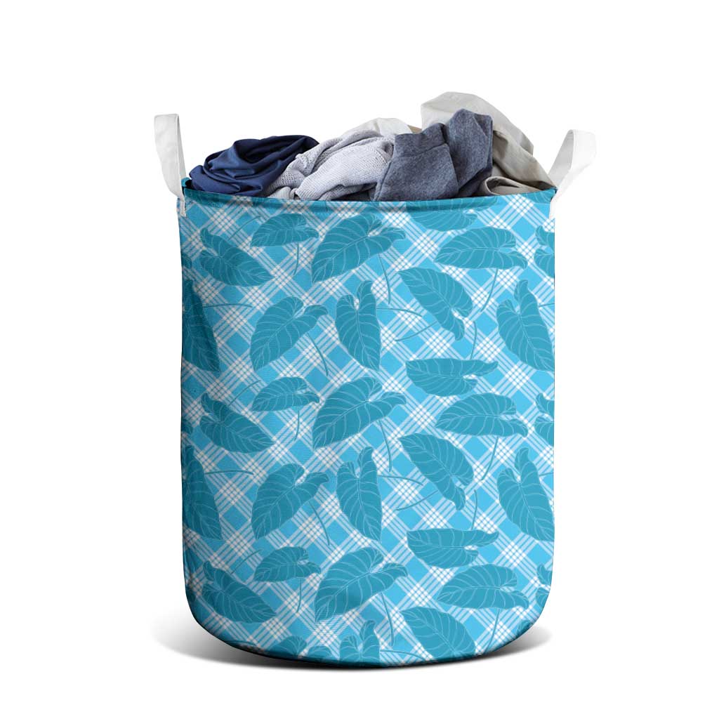 Blue Hawaii Kalo Palaka Motifs Laundry Basket Hawaiian Taro Leaves Elegant Vibes - Polynesian Pride