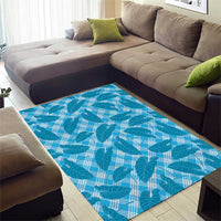 Blue Hawaii Kalo Palaka Motifs Area Rug Hawaiian Taro Leaves Elegant Vibes - Polynesian Pride
