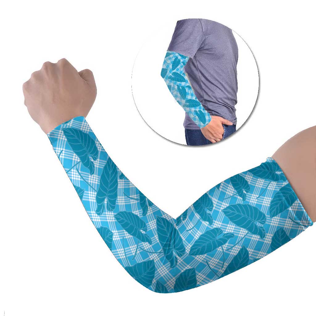 Blue Hawaii Kalo Palaka Motifs Arm Sleeves Hawaiian Taro Leaves Elegant Vibes - Polynesian Pride