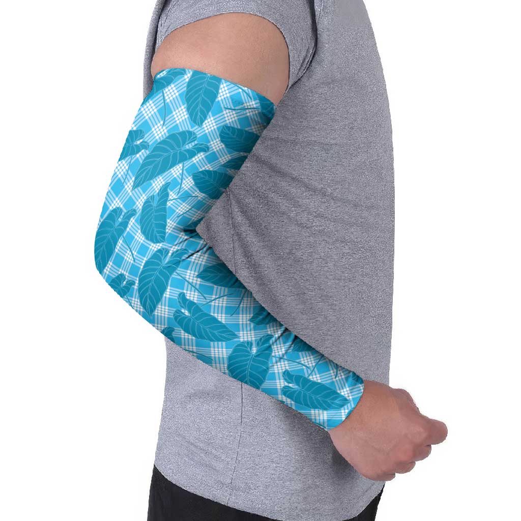 Blue Hawaii Kalo Palaka Motifs Arm Sleeves Hawaiian Taro Leaves Elegant Vibes - Polynesian Pride