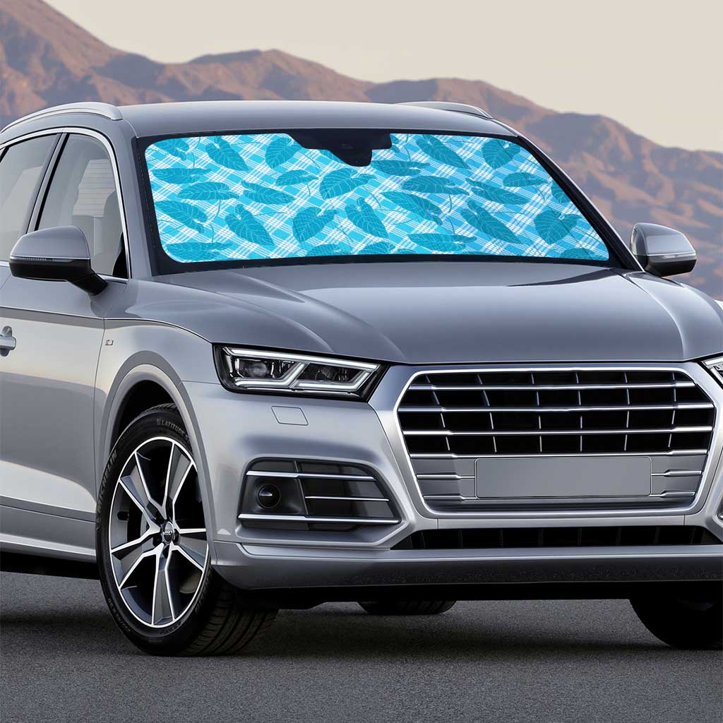 Blue Hawaii Kalo Palaka Motifs Auto Sun Shade Hawaiian Taro Leaves Elegant Vibes - Polynesian Pride