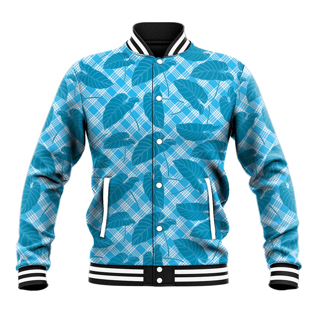 Blue Hawaii Kalo Palaka Motifs Baseball Jacket Hawaiian Taro Leaves Elegant Vibes - Polynesian Pride