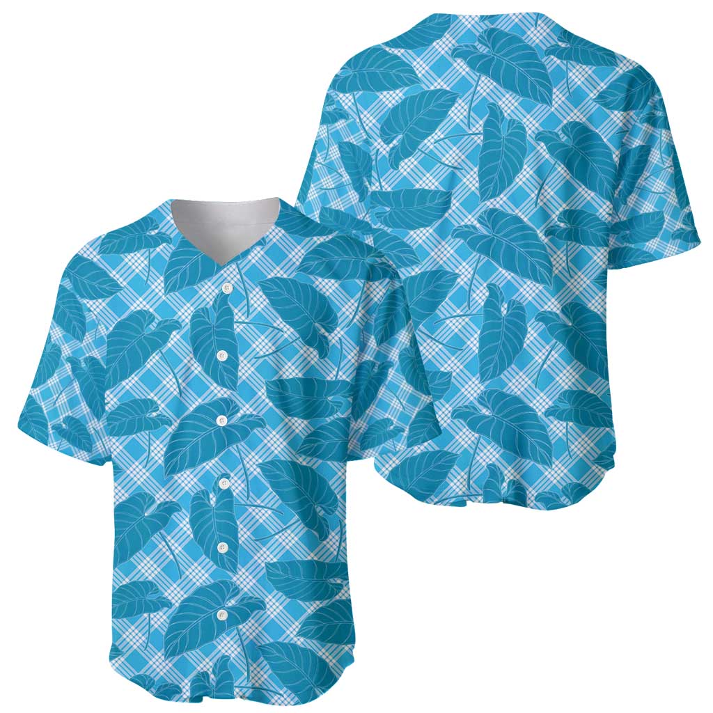 Blue Hawaii Kalo Palaka Motifs Baseball Jersey Hawaiian Taro Leaves Elegant Vibes - Polynesian Pride