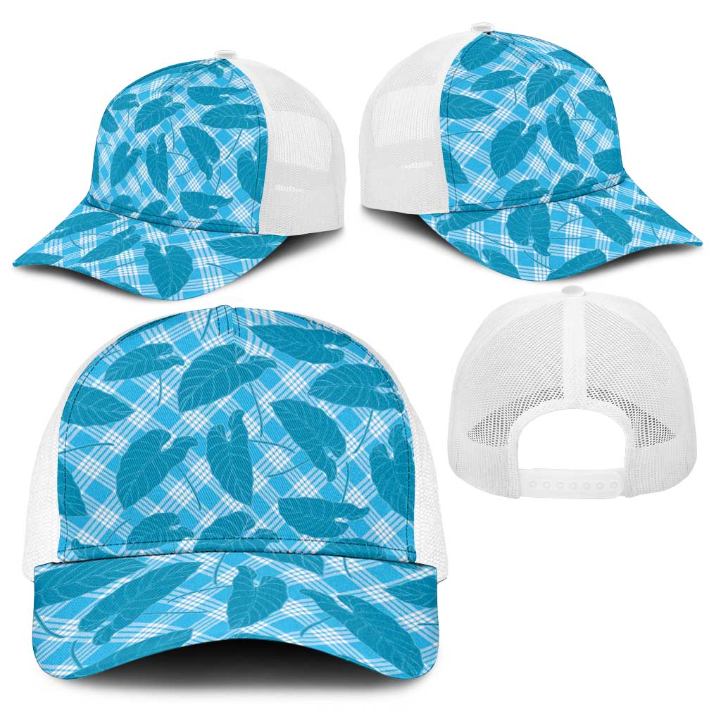 Blue Hawaii Kalo Palaka Motifs Baseball Net Cap Hawaiian Taro Leaves Elegant Vibes