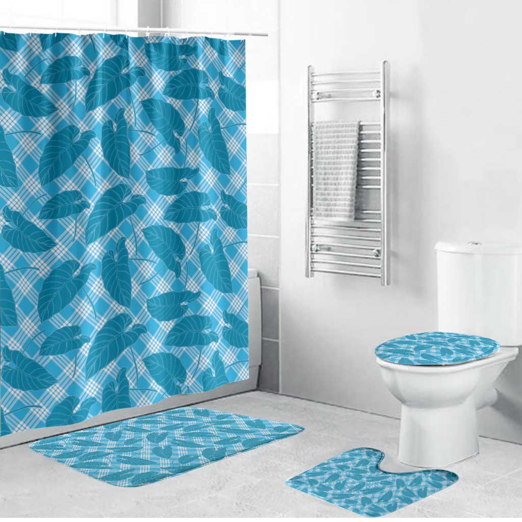 Blue Hawaii Kalo Palaka Motifs Bathroom Set Hawaiian Taro Leaves Elegant Vibes - Polynesian Pride