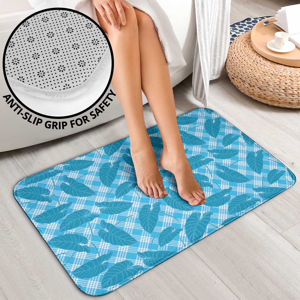 Blue Hawaii Kalo Palaka Motifs Bathroom Set Hawaiian Taro Leaves Elegant Vibes - Polynesian Pride