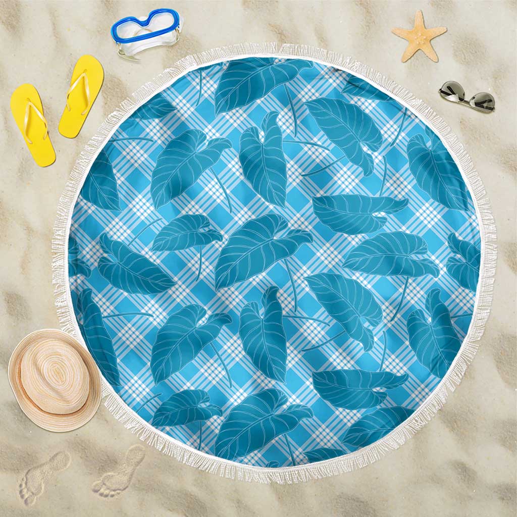 Blue Hawaii Kalo Palaka Motifs Beach Blanket Hawaiian Taro Leaves Elegant Vibes - Polynesian Pride