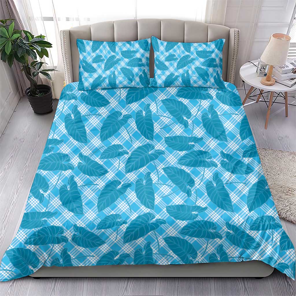 Blue Hawaii Kalo Palaka Motifs Bedding Set Hawaiian Taro Leaves Elegant Vibes - Polynesian Pride