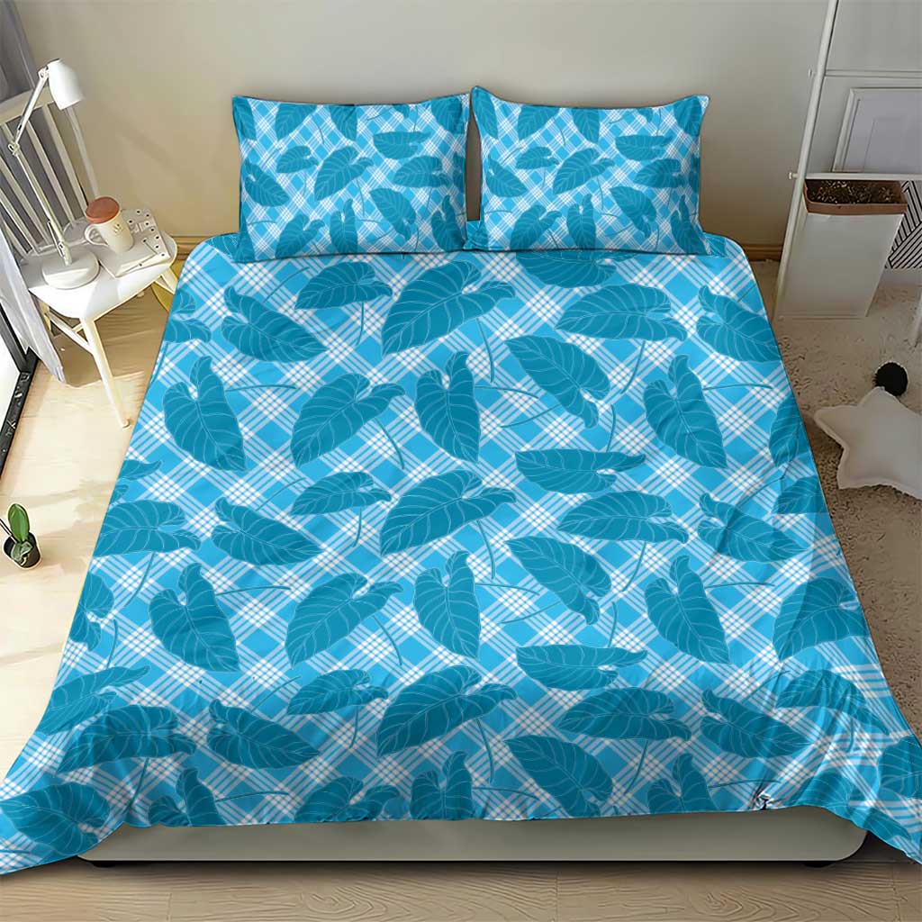 Blue Hawaii Kalo Palaka Motifs Bedding Set Hawaiian Taro Leaves Elegant Vibes - Polynesian Pride