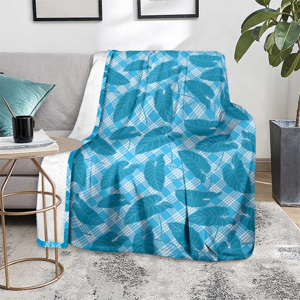 Blue Hawaii Kalo Palaka Motifs Blanket Hawaiian Taro Leaves Elegant Vibes - Polynesian Pride