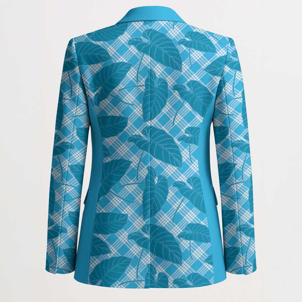 Blue Hawaii Kalo Palaka Motifs Blazer Hawaiian Taro Leaves Elegant Vibes - Polynesian Pride