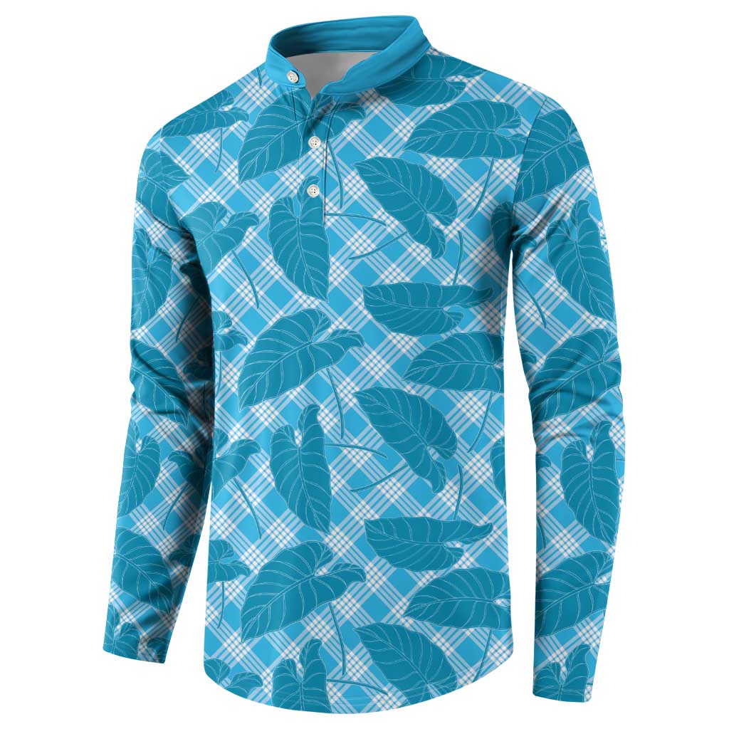 Blue Hawaii Kalo Palaka Motifs Button Sweatshirt Hawaiian Taro Leaves Elegant Vibes - Polynesian Pride