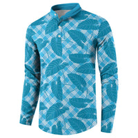 Blue Hawaii Kalo Palaka Motifs Button Sweatshirt Hawaiian Taro Leaves Elegant Vibes - Polynesian Pride