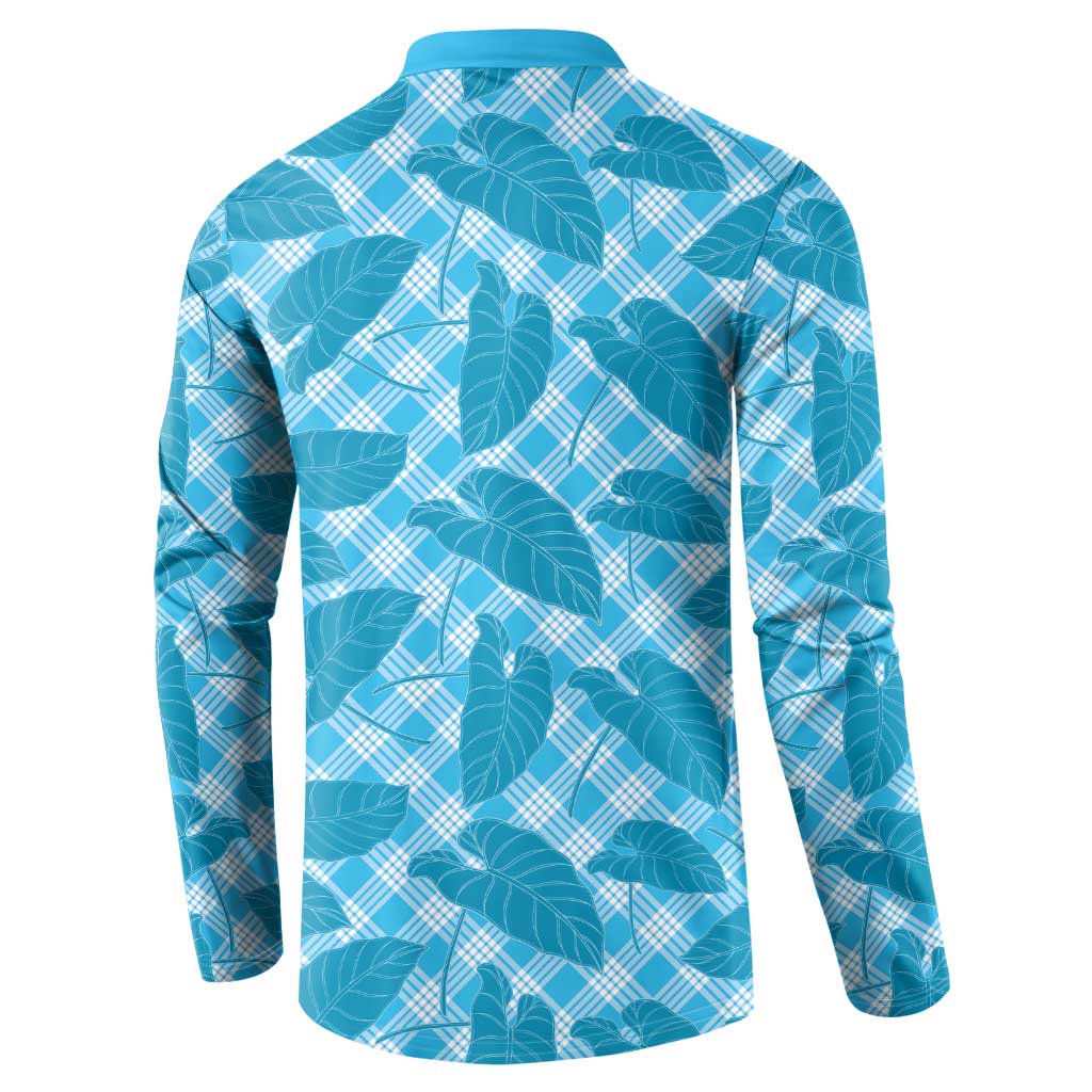Blue Hawaii Kalo Palaka Motifs Button Sweatshirt Hawaiian Taro Leaves Elegant Vibes - Polynesian Pride
