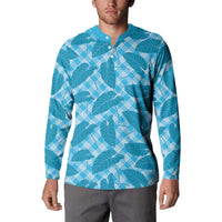 Blue Hawaii Kalo Palaka Motifs Button Sweatshirt Hawaiian Taro Leaves Elegant Vibes - Polynesian Pride