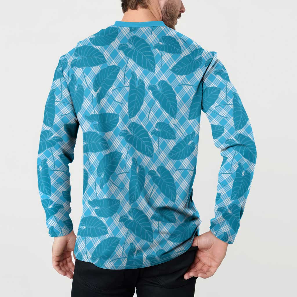 Blue Hawaii Kalo Palaka Motifs Button Sweatshirt Hawaiian Taro Leaves Elegant Vibes - Polynesian Pride