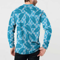 Blue Hawaii Kalo Palaka Motifs Button Sweatshirt Hawaiian Taro Leaves Elegant Vibes - Polynesian Pride