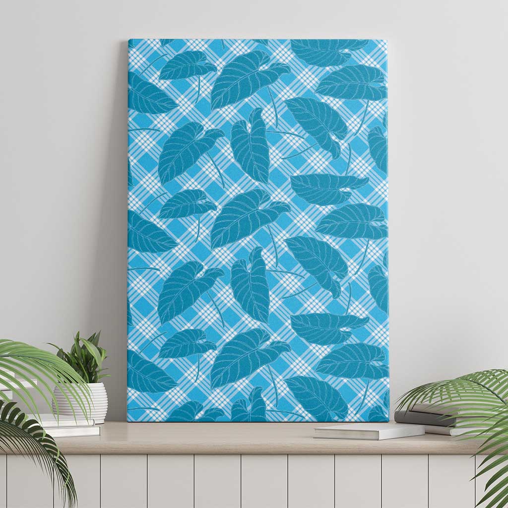 Blue Hawaii Kalo Palaka Motifs Canvas Wall Art Hawaiian Taro Leaves Elegant Vibes - Polynesian Pride