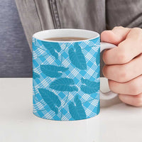 Blue Hawaii Kalo Palaka Motifs Ceramic Mug Hawaiian Taro Leaves Elegant Vibes - Polynesian Pride