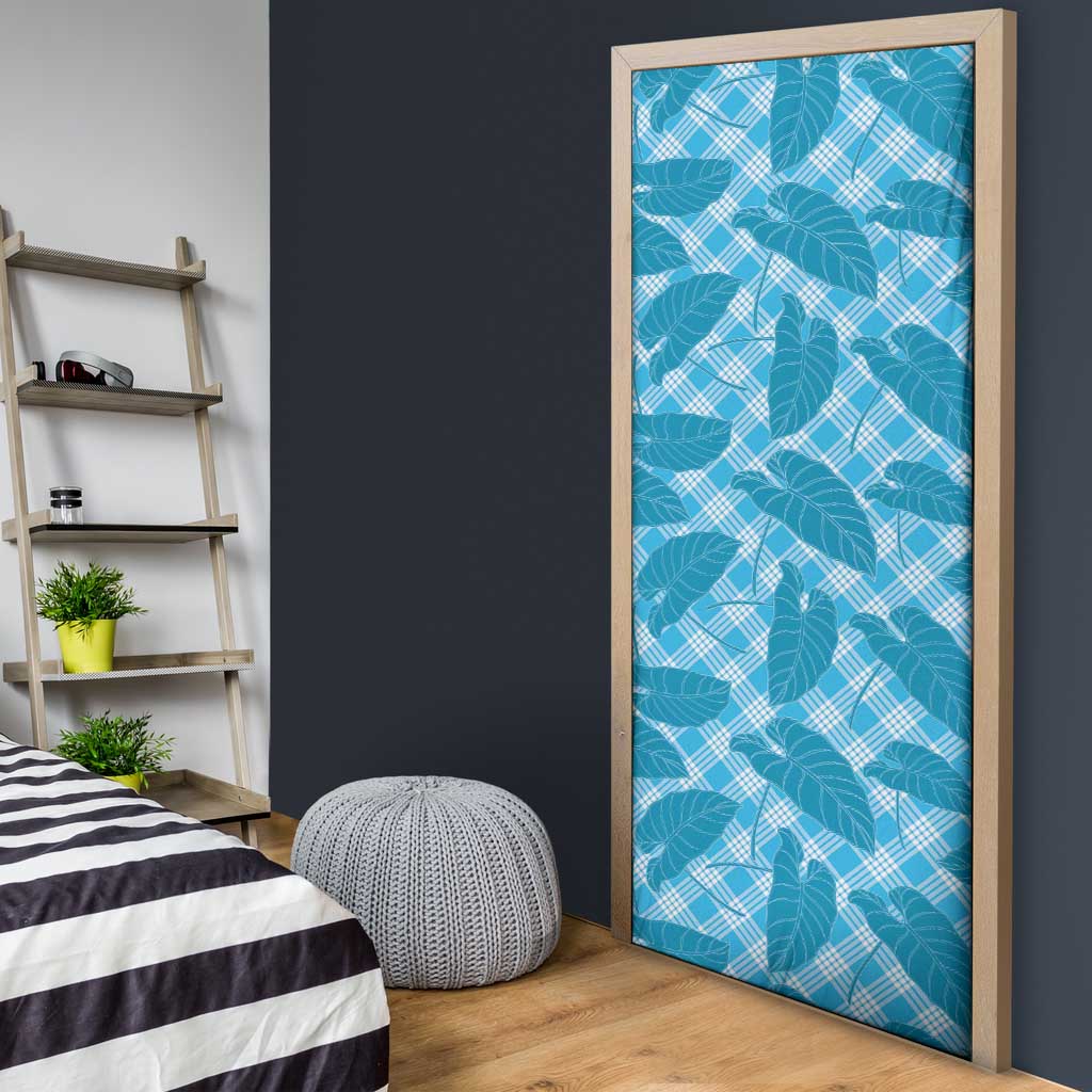 Blue Hawaii Kalo Palaka Motifs Door Cover Hawaiian Taro Leaves Elegant Vibes - Polynesian Pride