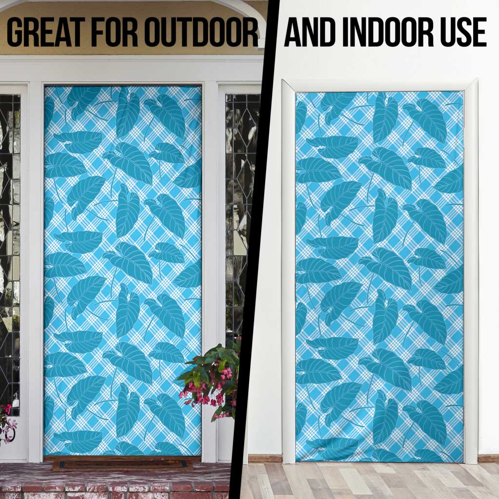 Blue Hawaii Kalo Palaka Motifs Door Cover Hawaiian Taro Leaves Elegant Vibes - Polynesian Pride