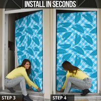 Blue Hawaii Kalo Palaka Motifs Door Cover Hawaiian Taro Leaves Elegant Vibes - Polynesian Pride