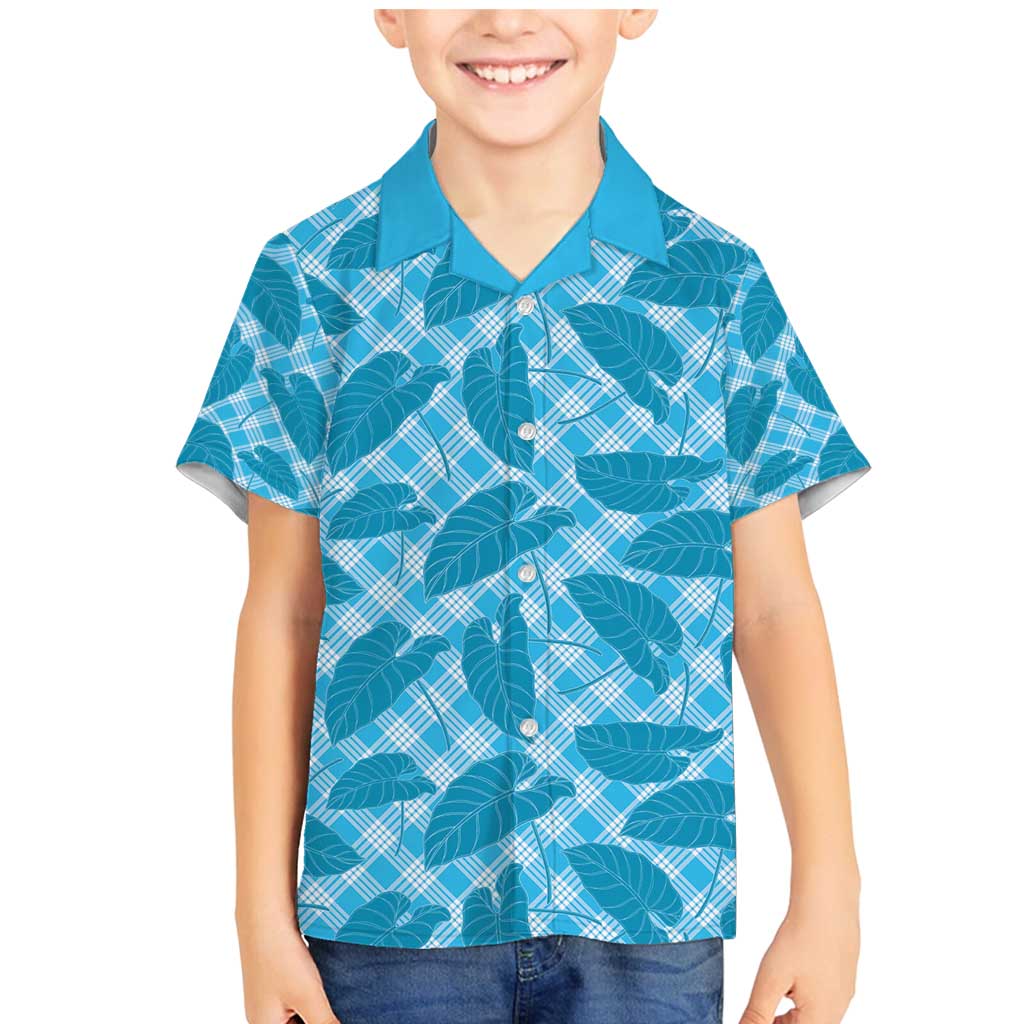 Blue Hawaii Kalo Palaka Motifs Family Matching Mermaid Dress and Hawaiian Shirt Hawaiian Taro Leaves Elegant Vibes - Polynesian Pride