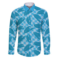 Blue Hawaii Kalo Palaka Motifs Family Matching Off The Shoulder Long Sleeve Dress and Hawaiian Shirt Hawaiian Taro Leaves Elegant Vibes - Polynesian Pride