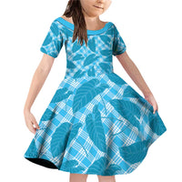 Blue Hawaii Kalo Palaka Motifs Family Matching Off Shoulder Short Dress and Hawaiian Shirt Hawaiian Taro Leaves Elegant Vibes - Polynesian Pride