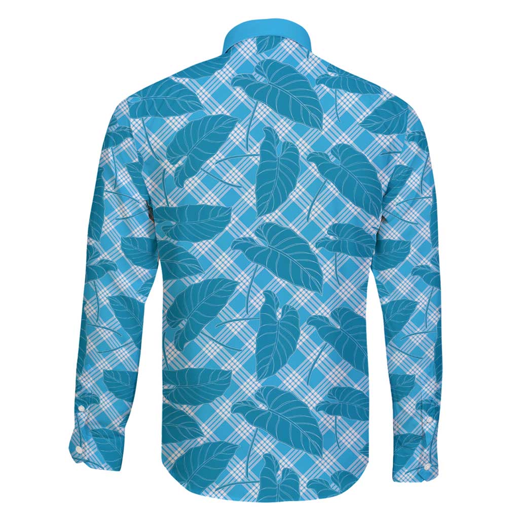 Blue Hawaii Kalo Palaka Motifs Family Matching Off Shoulder Short Dress and Hawaiian Shirt Hawaiian Taro Leaves Elegant Vibes - Polynesian Pride