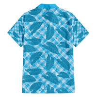Blue Hawaii Kalo Palaka Motifs Family Matching Short Sleeve Bodycon Dress and Hawaiian Shirt Hawaiian Taro Leaves Elegant Vibes - Polynesian Pride