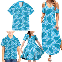 Blue Hawaii Kalo Palaka Motifs Family Matching Summer Maxi Dress and Hawaiian Shirt Hawaiian Taro Leaves Elegant Vibes - Polynesian Pride