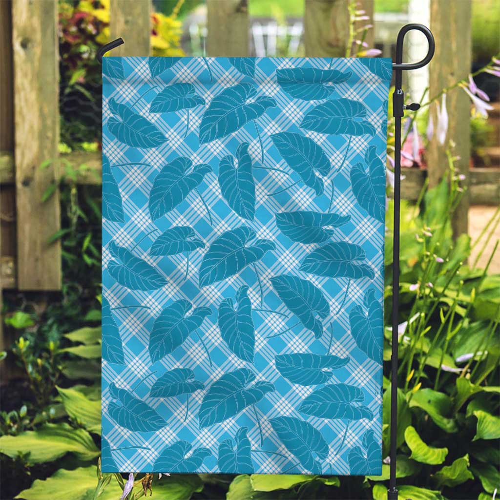 Blue Hawaii Kalo Palaka Motifs Garden Flag Hawaiian Taro Leaves Elegant Vibes - Polynesian Pride