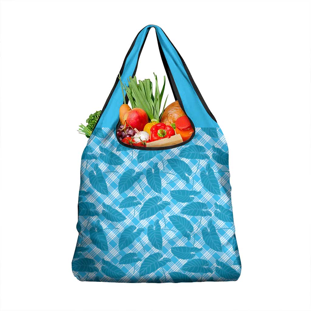 Blue Hawaii Kalo Palaka Motifs Grocery Bag Hawaiian Taro Leaves Elegant Vibes - Polynesian Pride