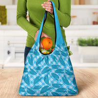 Blue Hawaii Kalo Palaka Motifs Grocery Bag Hawaiian Taro Leaves Elegant Vibes - Polynesian Pride