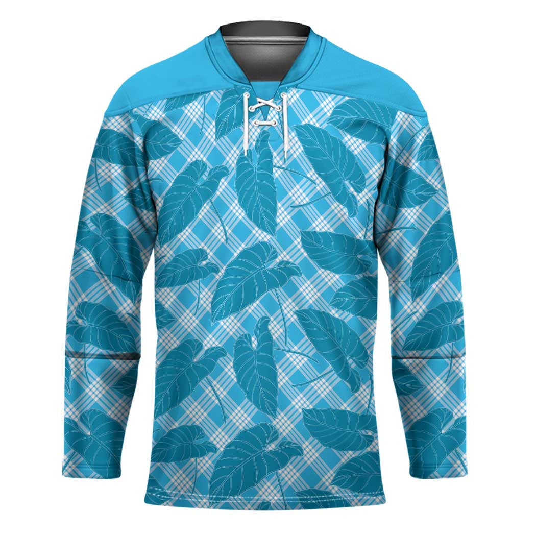 Blue Hawaii Kalo Palaka Motifs Hockey Jersey Hawaiian Taro Leaves Elegant Vibes - Polynesian Pride