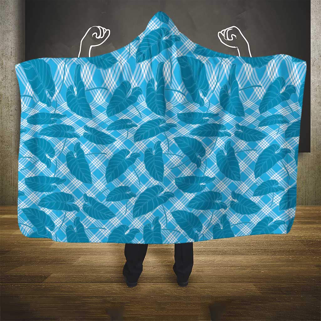 Blue Hawaii Kalo Palaka Motifs Hooded Blanket Hawaiian Taro Leaves Elegant Vibes - Polynesian Pride