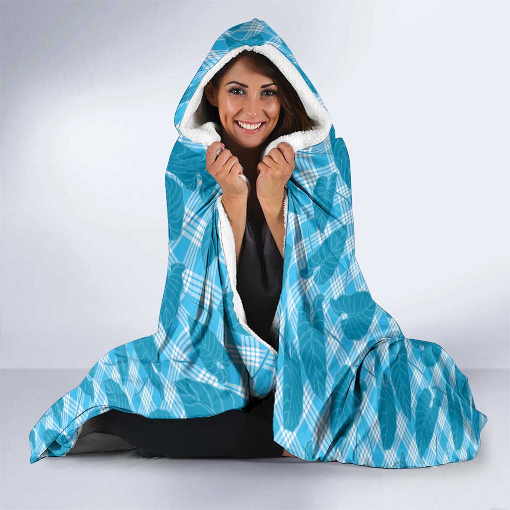 Blue Hawaii Kalo Palaka Motifs Hooded Blanket Hawaiian Taro Leaves Elegant Vibes - Polynesian Pride