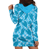 Blue Hawaii Kalo Palaka Motifs Hoodie Dress Hawaiian Taro Leaves Elegant Vibes - Polynesian Pride