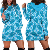 Blue Hawaii Kalo Palaka Motifs Hoodie Dress Hawaiian Taro Leaves Elegant Vibes - Polynesian Pride