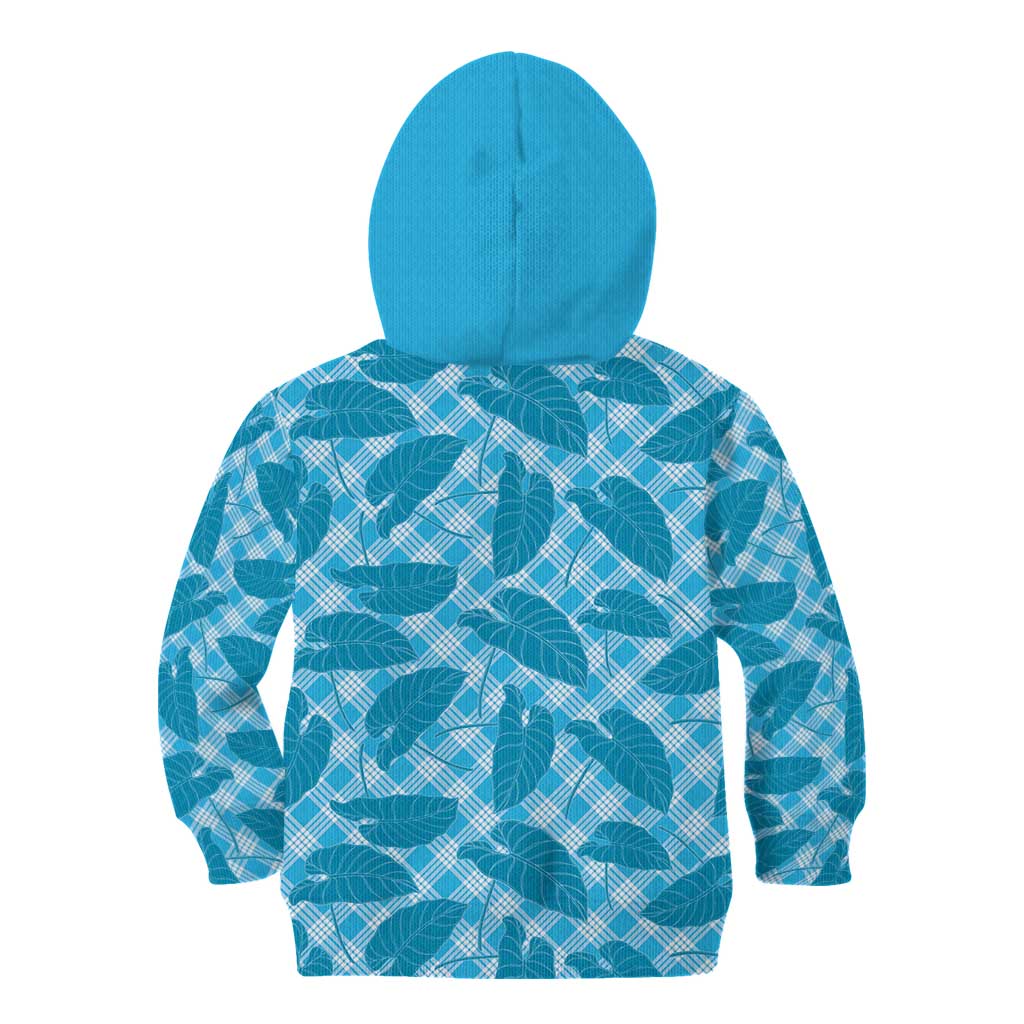 Blue Hawaii Kalo Palaka Motifs Kid Hoodie Hawaiian Taro Leaves Elegant Vibes - Polynesian Pride