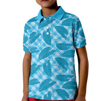 Blue Hawaii Kalo Palaka Motifs Kid Polo Shirt Hawaiian Taro Leaves Elegant Vibes - Polynesian Pride