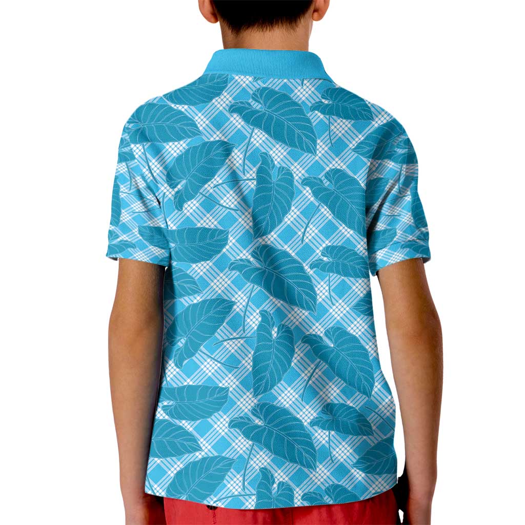 Blue Hawaii Kalo Palaka Motifs Kid Polo Shirt Hawaiian Taro Leaves Elegant Vibes - Polynesian Pride