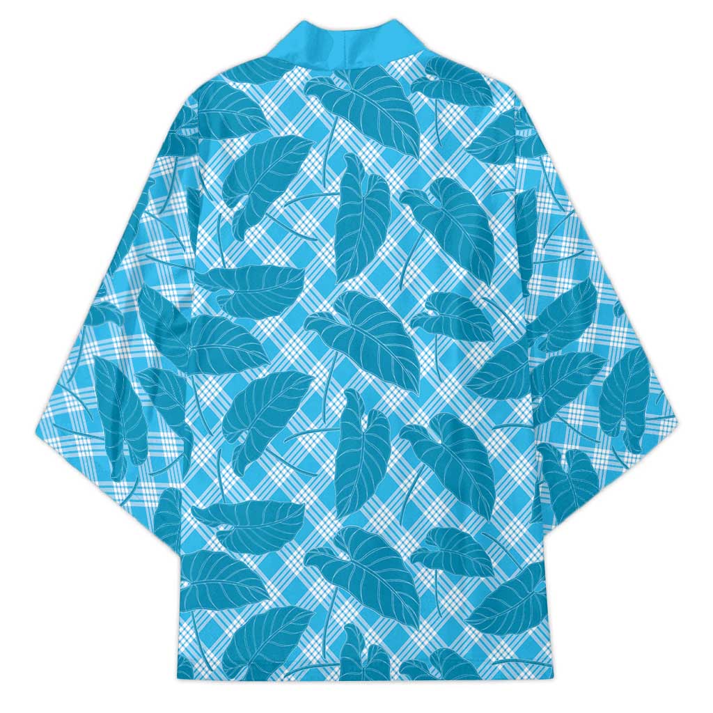 Blue Hawaii Kalo Palaka Motifs Kimono Hawaiian Taro Leaves Elegant Vibes - Polynesian Pride