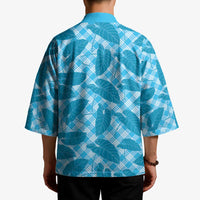 Blue Hawaii Kalo Palaka Motifs Kimono Hawaiian Taro Leaves Elegant Vibes - Polynesian Pride