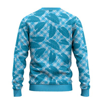 Blue Hawaii Kalo Palaka Motifs Ugly Christmas Sweater Hawaiian Taro Leaves Elegant Vibes - Polynesian Pride